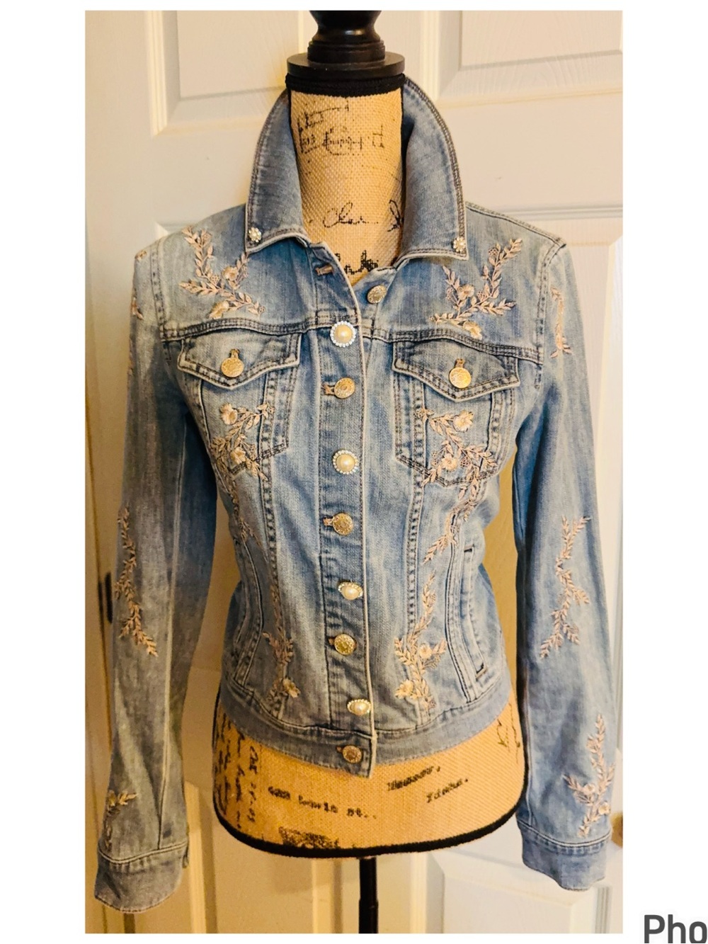 WHBM Embroidered Embellished Denim Jacket S